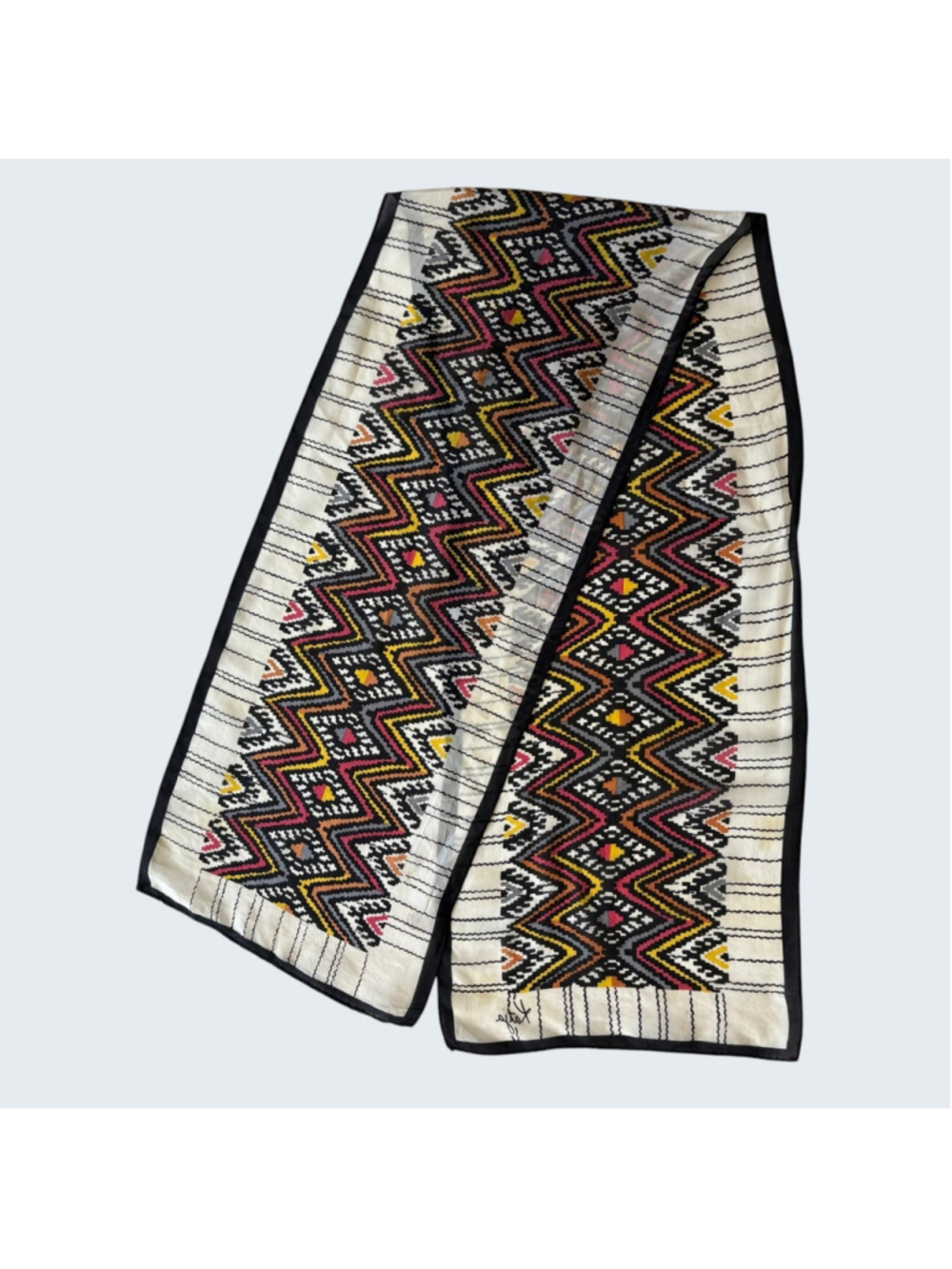 Vintage 70s Katja for XIIX Karat Katacrepe Scarf Geometric SW Chevron Silk Japan - Picture 3 of 13